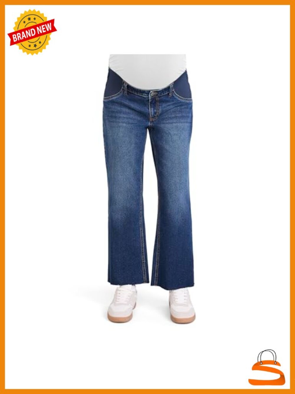Under The Belly Wide Leg Ankle Pregnancy Jeans with Elastic Inset Panels